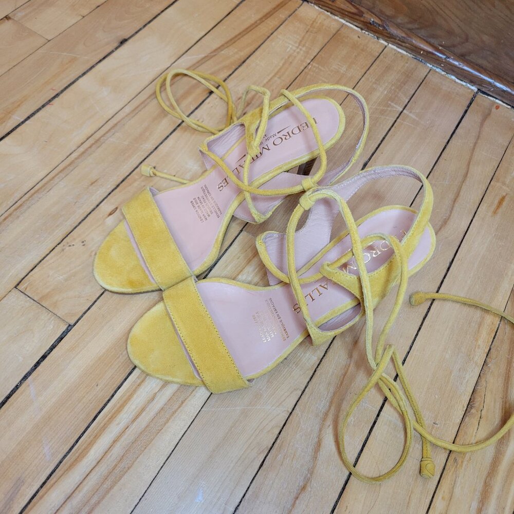 Pedro Miralles Yellow Suede Lace-Up Sandals Size 38 EU Made in Spain - Picture 8 of 14
